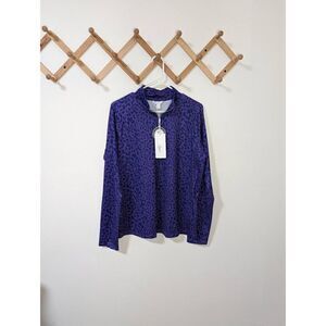 Lady Hagen Printed Bright Purple Leopard Print Quarter Zip Pullover Top - Size L